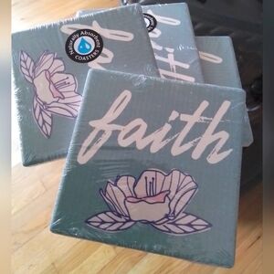 Faith Floral Coasters Set - Blue and White